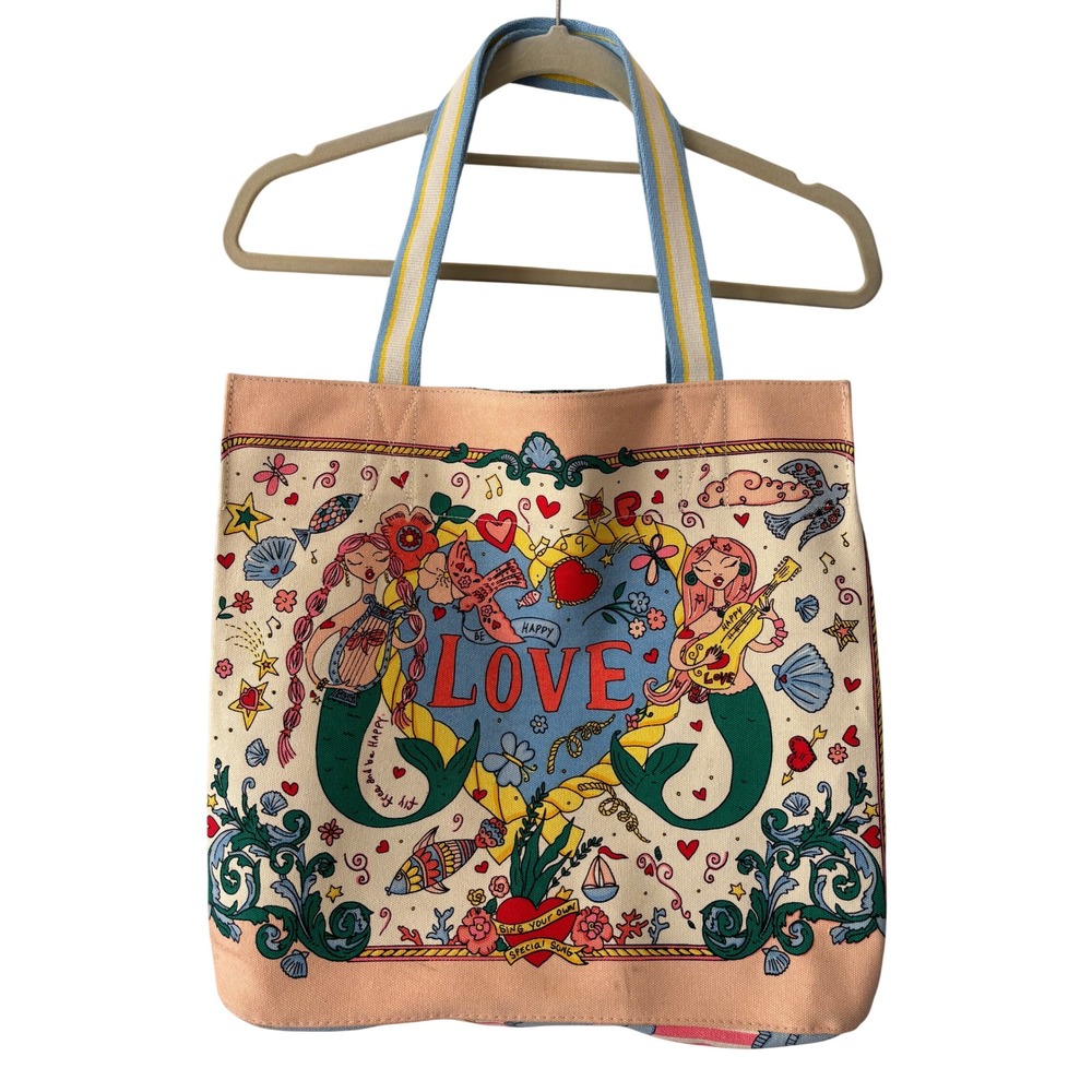 Brighton Love Mermaid Sun Canvas Tote Bag Pink Blue Yellow Shopper